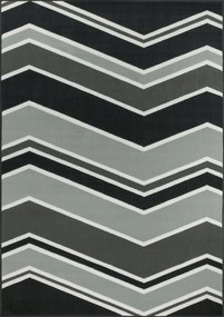 140x200 cm Divatos Cikk-cakk Szőnyeg Csíkos Szürke Fekete