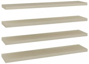 4 db tölgyszínű MDF lebegő fali polc 120 x 23,5 x 3,8 cm