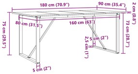 tömör fenyőfa és öntöttvas étkezőasztal O-vázzal 180x90x75 cm