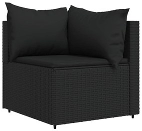 3 részes fekete polyrattan kerti ülőgarnitúra párnákkal