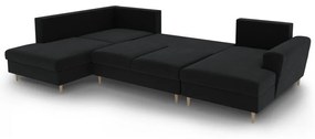 Fekete bársony kinyitható tárolóhelyes sarokkanapé (bal oldali-U alakú) Kyoto – Cosmopolitan Design