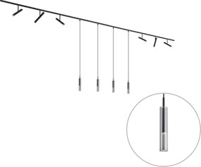 Modern fekete sínrendszer 6 spotlámpával és 4 fekete függőlámpával, 1 fázisú - Slimline Avery Loyce