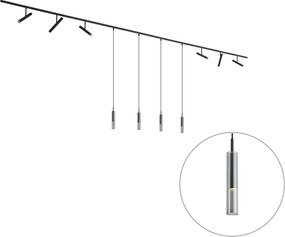 Modern fekete sínrendszer 6 spotlámpával és 4 fekete függőlámpával, 1 fázisú - Slimline Avery Loyce