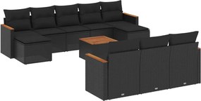 vidaXL 11 részes fekete polyrattan kerti ülőgarnitúra párnákkal