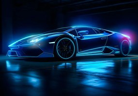 Kék neon Lamboghini poszter, fotótapéta, Vlies (416 x 254 cm)