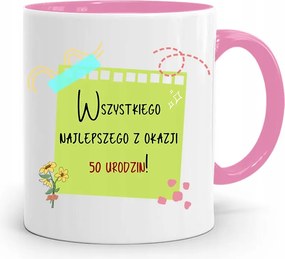 Születésnapra 50 50-es 50-es Bögre Rózsaszín Ajándék fényképes nyomattal