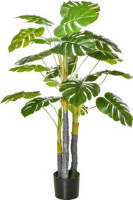 HOMCOM Mesterséges Növény 120 cm Monstera Mesterséges Díszfánk 20 Levéllel Otthoni Nappali Hálószoba Zöld | Aosom