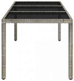 szürke polyrattan üveglapos kerti asztal 150 x 90 x 75 cm