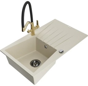 Mexen Cesar egymedencés gránit mosogató csepegtetővel és konyhai csappal Duo, bézs - 6514-69-671701-57-B