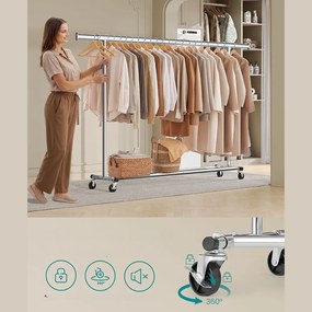 DOLLY ruharendező állvány, kerekekkel, max. 150 kg, 45x160-200x161,5cm, ezüst SongmicsHome