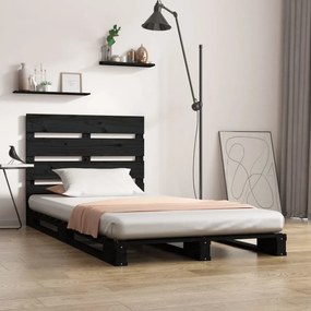 fekete tömör fenyőfa ágykeret 75x190 cm (Small Single)