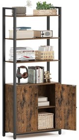 Könyvespolc, 6 szintes, állópolc ajtókkal, 24 × 60 × 159,5 cm, vintage barna–tintafekete