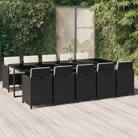 vidaXL 11 részes fekete polyrattan kerti étkezőgarnitúra párnákkal