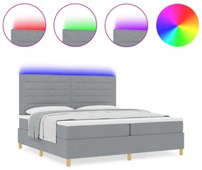 Boxspring Ágy Matraccal és LED Fénnyel Világosszürke 200x200 cm Szövet