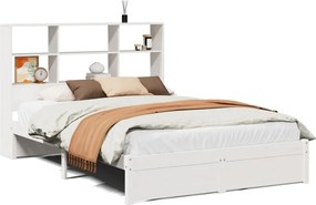 vidaXL fehér tömör fenyőfa könyvespolcos ágy matrac nélkül 160x200 cm