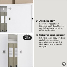 Iratrendező polc zárható szekrénnyel, irodai, nyitott polcok, fém fehér, 800x2200x400 mm: ARIEL