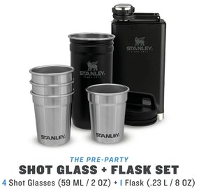 Fekete rozsdamentes acél laposüveg és röviditalos pohár készlet 6 db-os 250 ml Adventure Black – Stanley