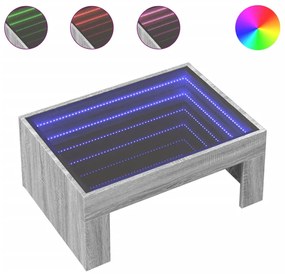 Szürke sonoma végtelen hatású LED-es dohányzóasztal 70x50x30 cm