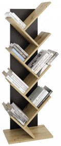 Fmd tölgy és fekete színű álló geometrikus könyvespolc