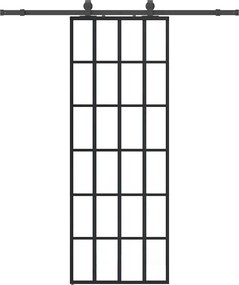 vidaXL fekete ESG üveg tolóajtó fémszerelvény-szettel 76x205 cm