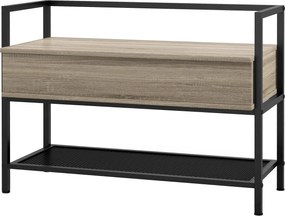 HOMCOM Cipőpad a Felnyitható Cipőszekrénnyel, Rejtett Tárolóval és Alsó Rácsos Polccal 4 Pár Cipőhöz, Előszobába, Nappaliba 84x39.5x61 cm Tölgy | Aoso