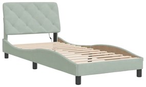 világosszürke bársony ágykeret LED-ekkel matrac nélkül 90 x 190 cm