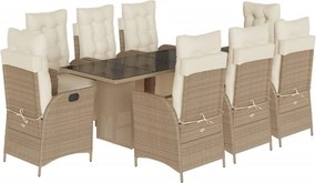 vidaXL 9 részes bézs polyrattan kerti étkezőgarnitúra párnákkal