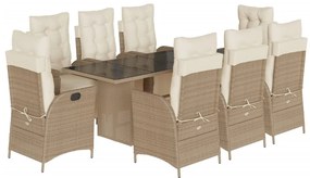 vidaXL 9 részes bézs polyrattan kerti étkezőgarnitúra párnákkal