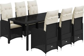 vidaXL 7 részes fekete polyrattan kerti bisztrógarnitúra párnákkal