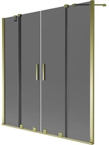 Mexen Velar Duo, 2 szárnyas eltolható kádparaván 140 x 150 cm, 8mm szürke üveg, arany fényes profil, 896-140-000-42-50