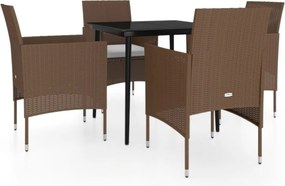 vidaXL 5 részes barna és fekete kerti étkezőgarnitúra párnákkal