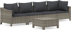 vidaXL 5 részes szürke polyrattan kerti ülőgarnitúra párnákkal