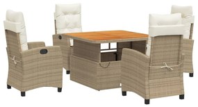 vidaXL 5 részes bézs polyrattan kerti étkezőgarnitúra párnákkal