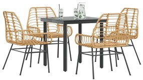 vidaXL 5 észes barna polyrattan üveg kerti étkezőgarnitúra