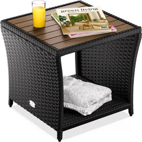 ROCCO polyrattan oldalasztal akácfával, 40x45x45cm, fekete/barna Casaria