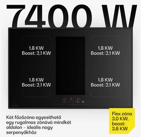 Klarstein Velaire flexi-indukciós főzőlap beépített páraelszívóval Elegáns, minimalista, erőteljes 8400 W 80 cm