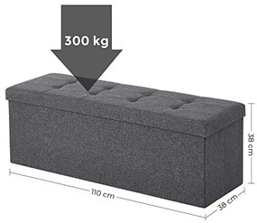 Összecsukható vászon tárolópuff, sötétszürke 110x38x38cm