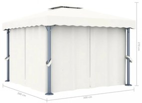krémfehér pavilon függönnyel és LED fényfüzérrel 3 x 3 m