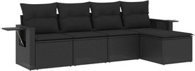vidaXL 5 részes fekete polyrattan kerti kanapészett párnákkal