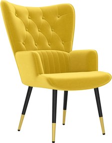 HOMCOM Egyszemélyes Fotel Hálószobába és Nappaliba, Magas Hátú, Karfás, Acél Lábbal, Modern Stílus, 68x72x103 cm, Sárga | Aosom