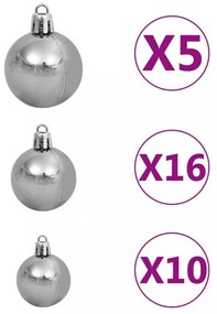 120 részes fehér-szürke karácsonyi gömbszett csúccsal + 300 LED