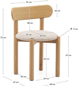 Krémszínű-natúr színű tölgyfa étkezőszék szett 2 db-os Nebai – Kave Home