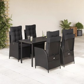 5 részes fekete polyrattan kerti étkezőgarnitúra párnákkal