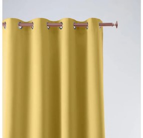 Egyszínű sárga függöny fűzőlyukakkal, 140 x 280 cm