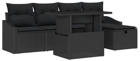 6 részes kerti kanapészett párnákkal - Fekete poly rattan