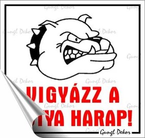 Információs matrica, 8,7x8,3 cm, Vigyázz a kutya harap! (LUIN075)