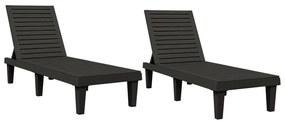2 db fekete polipropilén napozóágy 155 x 58 x 83 cm