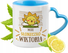 Kék bögre szív alakú füllel Viktória számára Ideális Ajándék