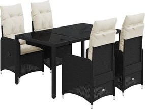vidaXL 5 részes fekete polyrattan kerti bisztrógarnitúra párnákkal