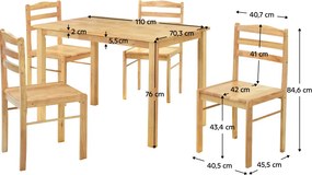 Étkezőgarnitúra 1+4, tömör fa, természetes, LOAK